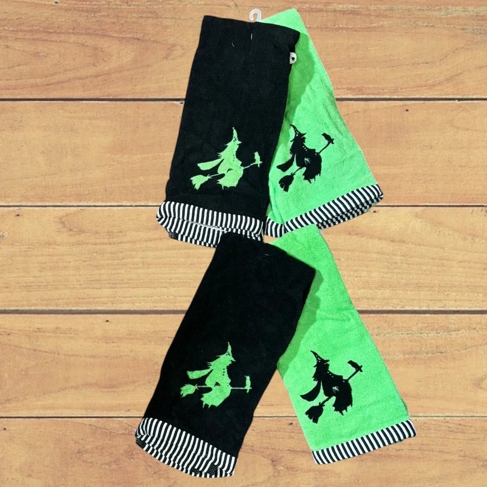Hyde & EEK! Boutique Halloween Witch Hand Towels Set of 4 Green Black Whimsigoth